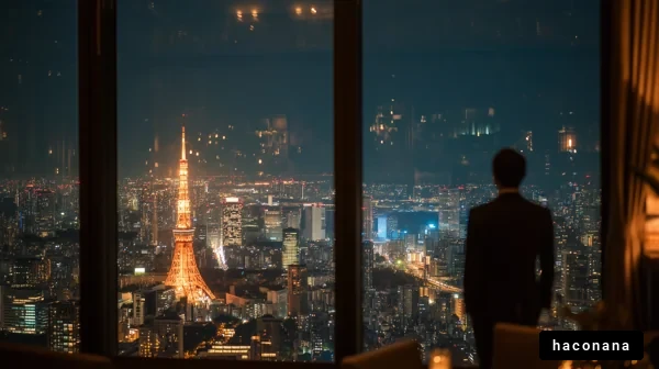 東京の夜景を楽しむ男性