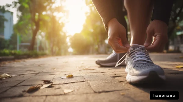 夕日で靴ひもを結ぶ