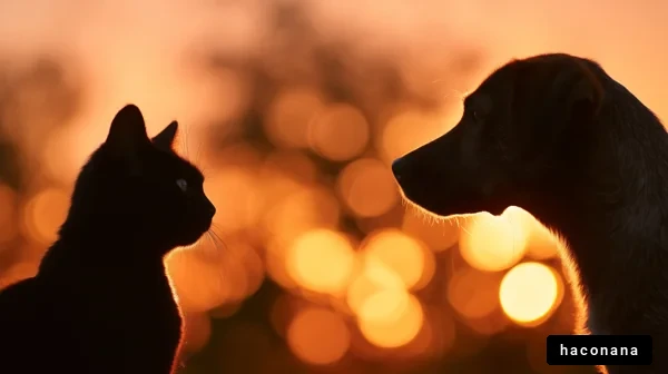 夕暮れの猫と犬の対話