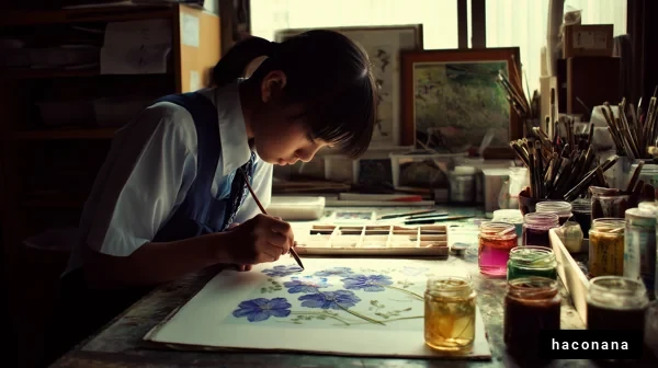 絵画に没頭する少女