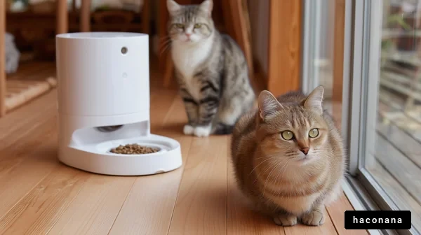 猫と自動給餌器のある風景