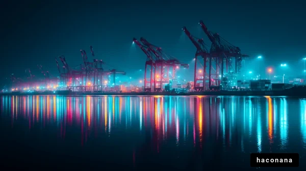 夜の港のクレーン