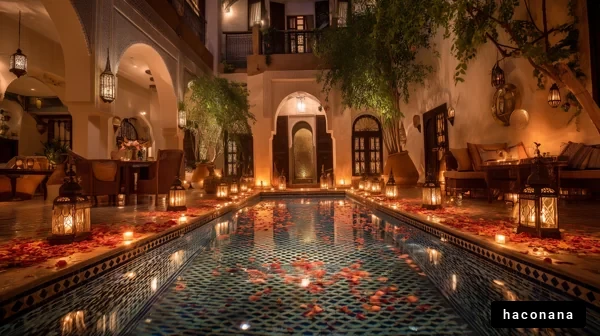 美しい庭園とランプの夜景