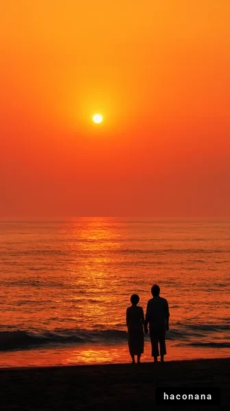 夕日を楽しむカップル