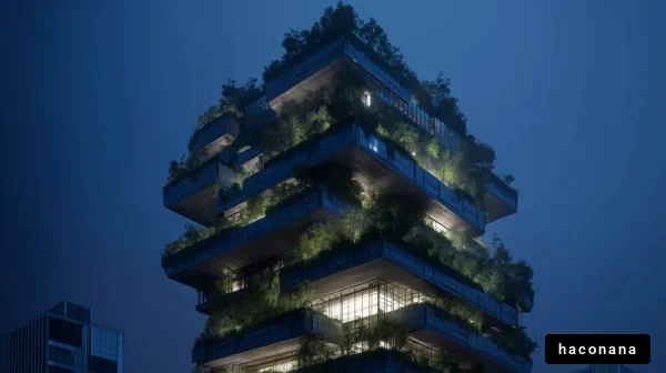 緑に包まれた近未来的建物