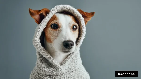 フードをかぶった犬