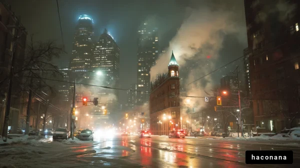 雪に包まれた夜の都市