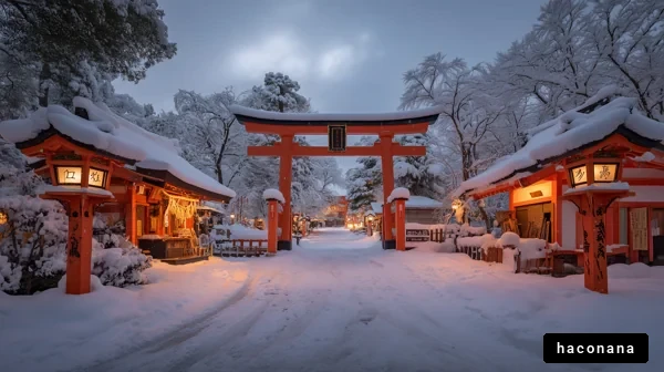 雪に包まれた神社の風景