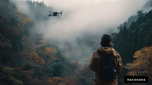 霧の山でドローンを操る