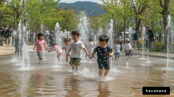 子ども達が水遊び