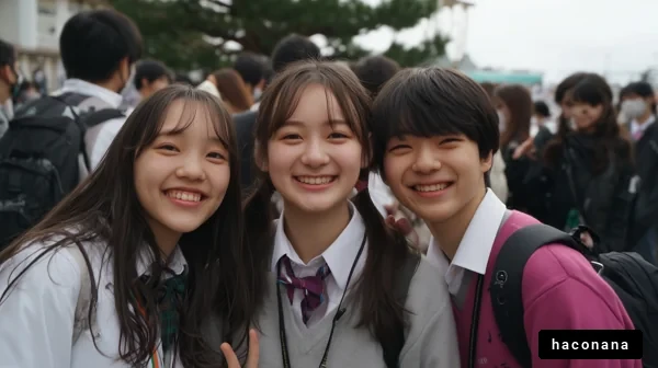 学校の友達と笑顔