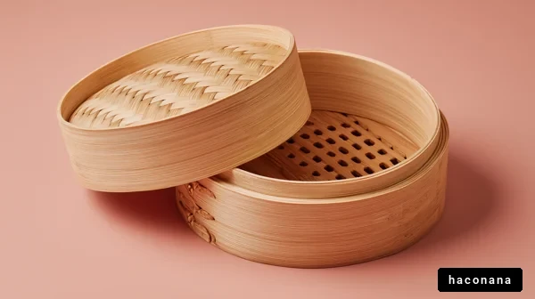 竹製の蒸し器の写真