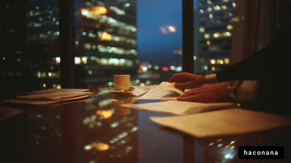 夜のオフィスでの仕事