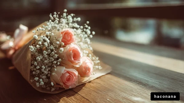 淡い花束と窓際の光