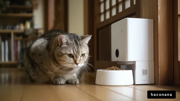 猫と自動給餌器のある風景