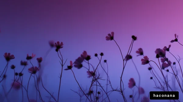 夕暮れの花々のシルエット