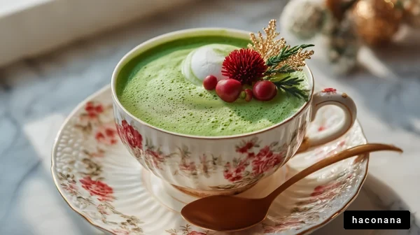 緑茶ラテの素敵な盛り付け