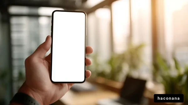 手に持つスマートフォン