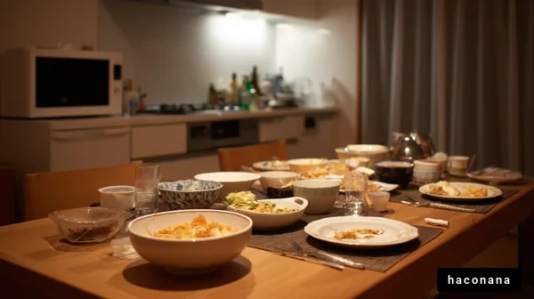 家庭の食卓の夕食風景