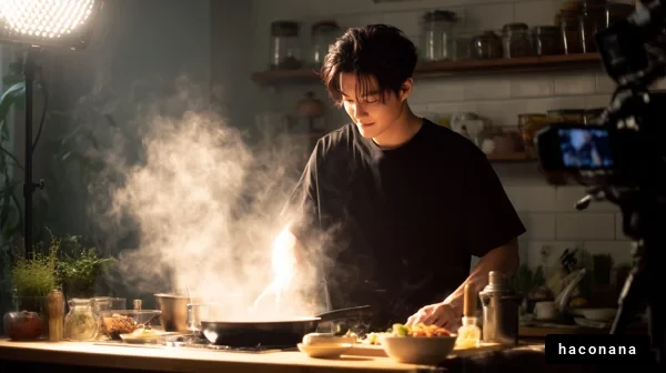 料理を作る若者の姿