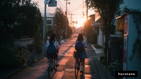 夕暮れの自転車の風景