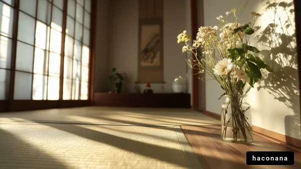 和室の花と光の美しさ