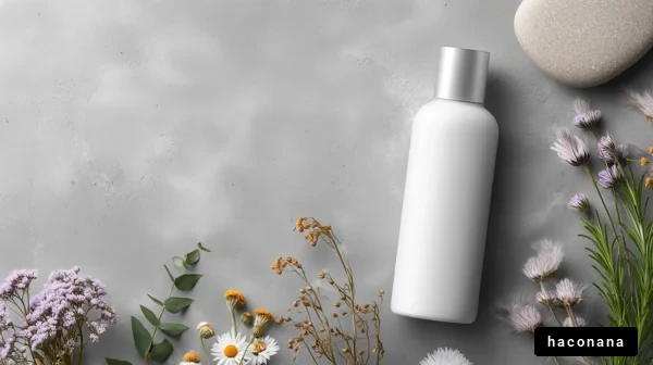 自然素材のボトルと花々