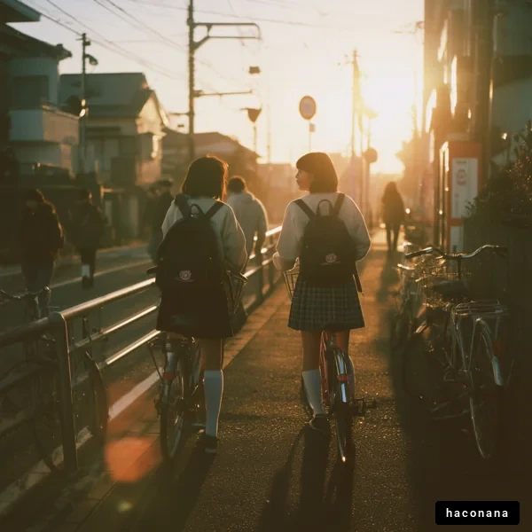 夕暮れの自転車通学