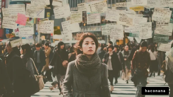 都市の雑踏と女性