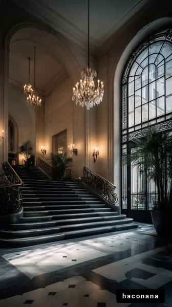 優雅な階段とシャンデリア