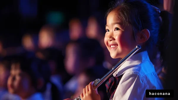 フルートを持った子供の微笑み