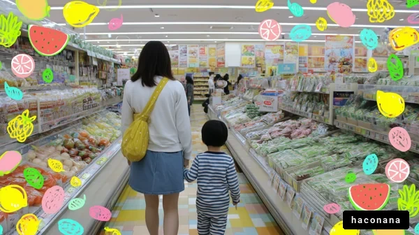 スーパーマーケットでの親子の時間