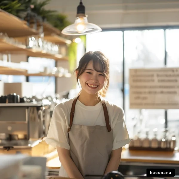 カフェで微笑む店員
