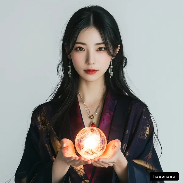 神秘的な女性と光球