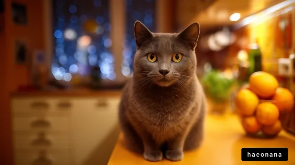 厨房の猫とオレンジ