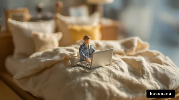 ベッドでの仕事風景