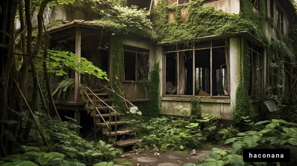 自然に飲まれる廃墟の風景