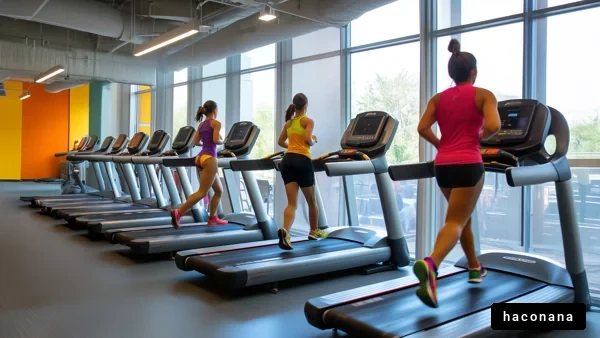 ジムで走る女性たち