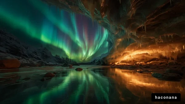 美しいオーロラの洞窟