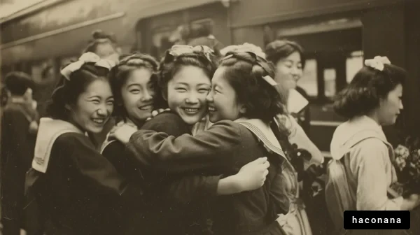 笑顔で抱き合う友達たち