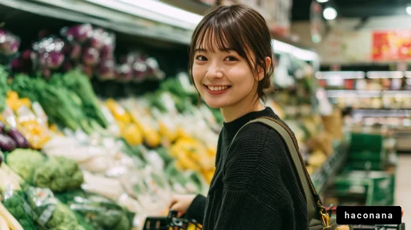 市場での笑顔の女性