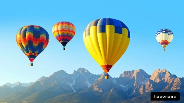 カラフルな気球と山々