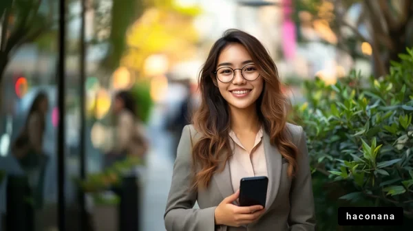 ビジネス街で微笑む女性