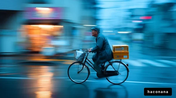 雨の中、自転車を漕ぐ姿