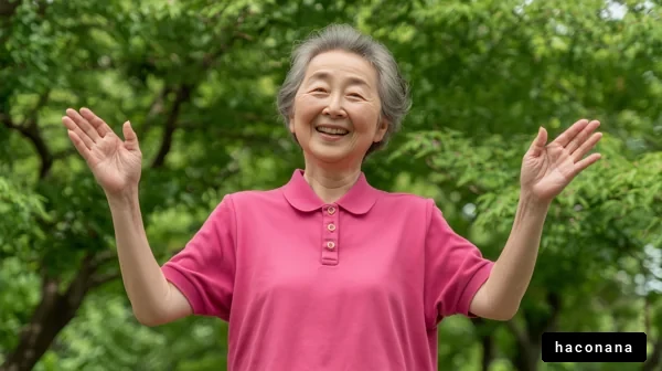 笑顔のおばあさんと自然