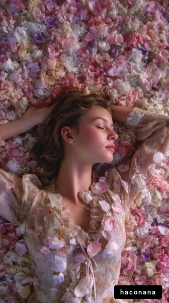 花びらに囲まれた女性