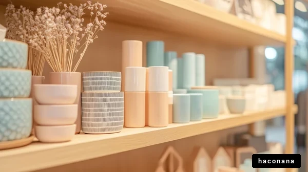 カラフルな食器のディスプレイ