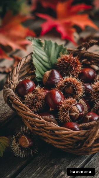 秋の味覚と栗の籠