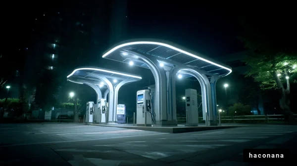 夜の充電スタンドは美しい