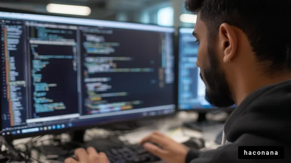 コーディングに集中する若者